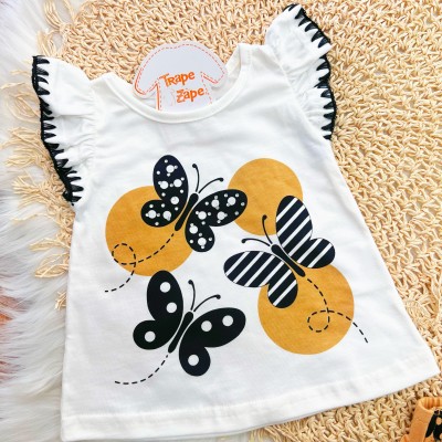 Conj. Blusa Três Borboletas e Short - Off White 